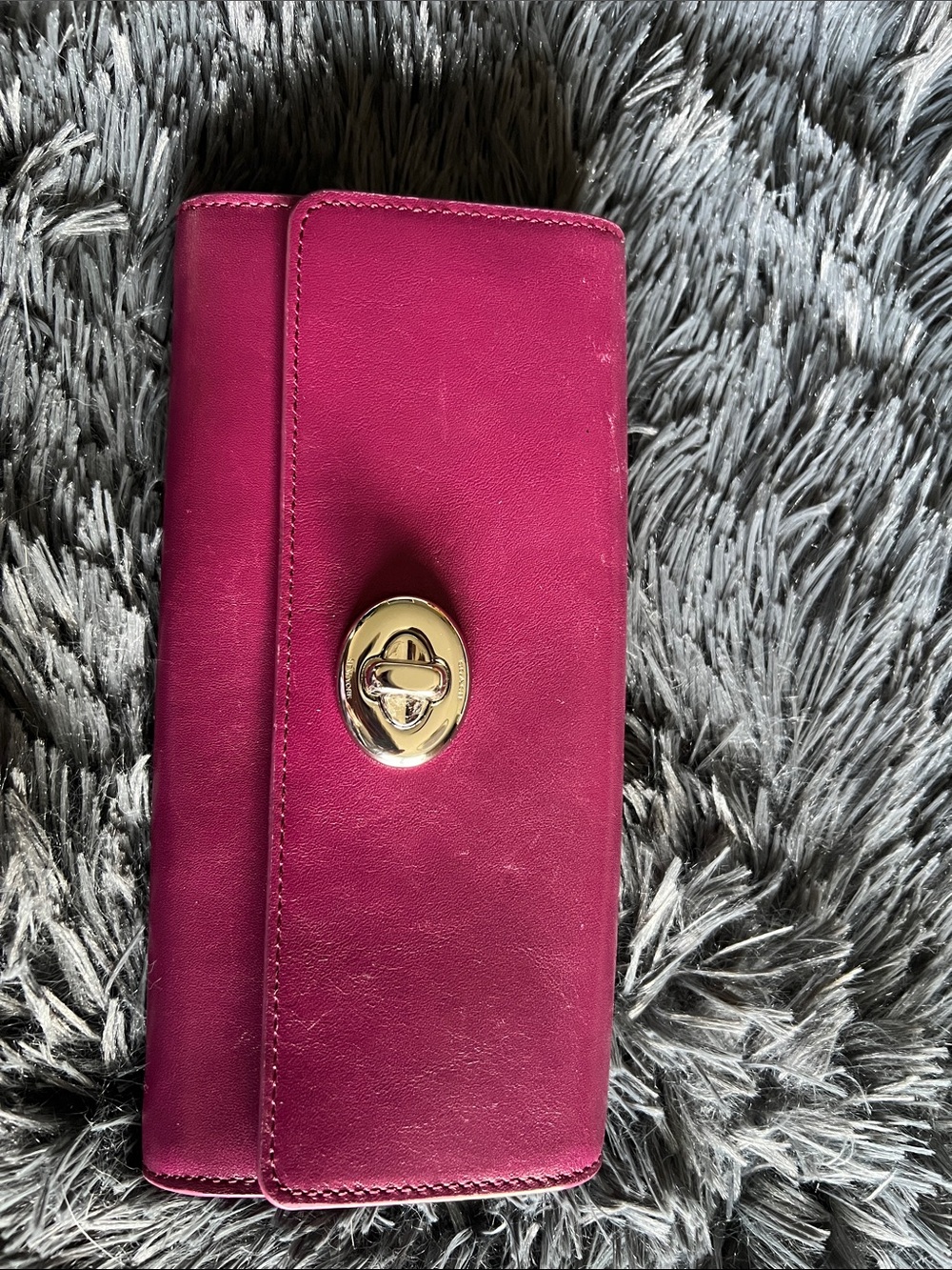 Coach Silver/Cyclamen Turnlock Slim Leather Wallet style #53663